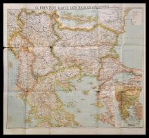 G. Freytags Karte der Balkan-Halbinsel, 1:1250000, néhol foltos, hajtás mentén sérült, 70×80 cm