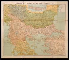 cca 1913 G. Freytags Karte der Balkan-Halbinsel, 1:1250000, néhol foltos, hajtás mentén sérült, 70×80 cm