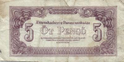 1944. 5P "V.H." hátoldali színhiány! + normál bankjegy összehasonlításra T:III foltos