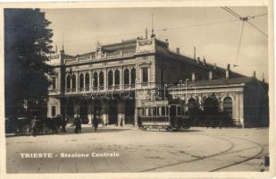 1929 Trieste, Stazione Cenrale / central railway station, tram with Liquore Strega advertisement (EK)