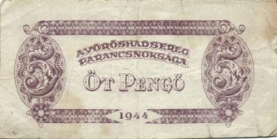 1944. 5P "V.H." hátoldali színhiány! + normál bankjegy összehasonlításra T:III foltos