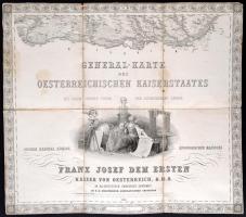 General-Karte des Oesterreichischen Kaiserstaates, 1856, K. k. militärisch-geografische Institute. Díszes térképcímlap, vászonra kasírozva, 50×56,5 cm