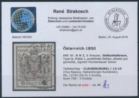 6kr HP I mélysötétbarna 1. lemez ,,CLAUSEN(BURG)" Certificate: Strakosch 6kr HP I deep dark bro...