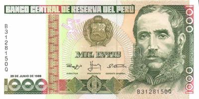 Peru 1985.6.21. 5000S + 1987.6.26. 10I, 50I, 100I, 500I + 1988.6.28. 1000I, 5000I T:I Összesen 7db b...