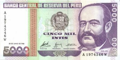 Peru 1985.6.21. 5000S + 1987.6.26. 10I, 50I, 100I, 500I + 1988.6.28. 1000I, 5000I T:I Összesen 7db b...