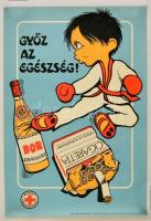 1986 Győz az egészség Magyar Vöröskereszt egészségügyi propaganda plakát, 49x33,5 cm