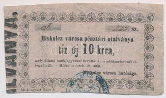 Miskolc 1860. 10kr Miskolcz városa pénztári utalványa T:III