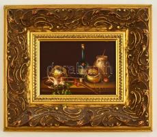 Weber jelzéssel: Asztali csendélet, olaj, farost, díszes keretben, 13×18 cm