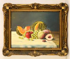 Mausch jelzéssel: Sárgadinnyés csendélet. Olaj, karton, keretben, 32×42 cm