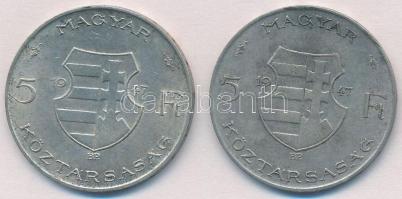 1947. 5Ft Ag "Kossuth" (2x) T:2-,3 patina