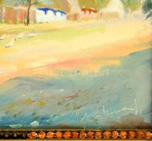 Olvashatatlan jelzéssel: Utca részlet. Olaj, falemez, keretben, 30×40 cm