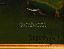 Sebestyén jelzéssel: Öltözködő hölgy. Olaj, karton, keretben, 30×20 cm