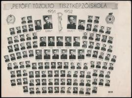 1952 Petőfi Tűzoltó Tisztképző Iskola tanárai és végzett növendékei, kistabló, 18x24 cm