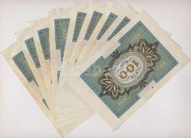 Németország / Weimari Köztársaság 1920. 100M hétjegyű sorszámmal (9x) közte sorszámkövetők és közeli...