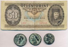 Vegyes érme tétel, kisalakú berakóban, benne 1992. 200Ft Ag "MNB" (2x) valamin egy bankjeg...