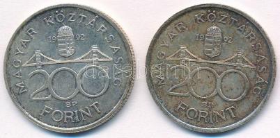 1992. 200Ft Ag "MNB" (2x) T:2 patina