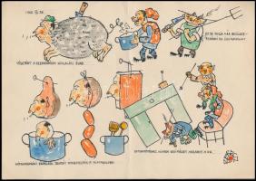 Berecz jelzéssel: 4 db karikatúra, vegyes technika, papír, 21x30 cm