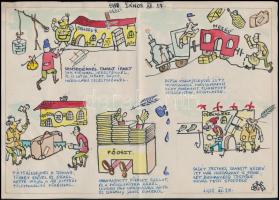 Berecz jelzéssel: 4 db karikatúra, vegyes technika, papír, 21x30 cm