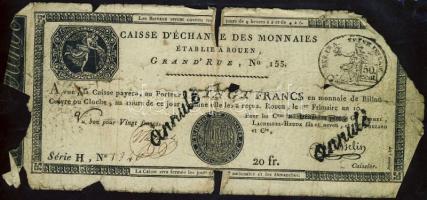 Franciaország / Rouen 1797-1803. 20Fr T:IV- R!