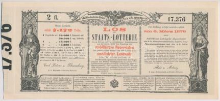 Ausztria / Bécs 1878. "Sorsjegy állam-sorsjátékra a közös hadsereg mozgósított tartalékosai s a...