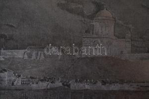 Morelli Gusztáv (1848-1909): Esztergomi Bazilika a Dunával. Jelzett fametszet nyomódúc / Signed wood...