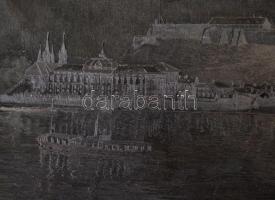 Morelli Gusztáv (1848-1909): Esztergomi Bazilika a Dunával. Jelzett fametszet nyomódúc / Signed wood...