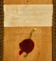 1916-17 Ferenc József ereklye. Egy tincs a császár és király hajából, vagy szakállából hímzett, magy...