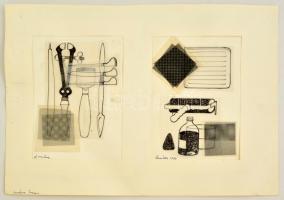 Lantos jelzéssel: Eszközök. Kollázs, papír, 19×14 cm (2×)