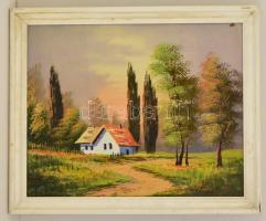 Zorkóczy jelzéssel: Magányos ház. Tempera, papír, üvegezett keretben, 40×50 cm