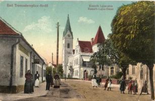Trencsénteplic-fürdő, Bad Trencianske Teplice; Kossuth Lajos utca, vendéglő / street view, restaurant