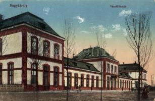 Nagykároly, Carei;  vasútállomás. Kiadja Eigner Simon / Bahnhof / railway station (EK)