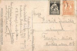 Nagyszeben, Hermannstadt, Sibiu; Vasút utca, Orsolya-rendi zárda, villamos, Fenig A. üzlete / Bahnga...