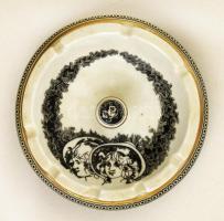 Hollóházi Jurcsák László által tervezett hamuzó, matricás, jelzett, hibátlan, d:14 cm