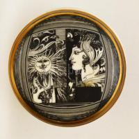 Hollóházi Szász Endre által tervezett mintával díszített porcelán tégely, matricás, hibátlan, jelzet...