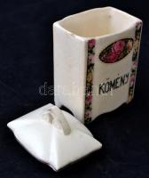 "Kömény" fajansz fűszertartó, virágmintával,  sérülésekkel, 10×60×4 cm