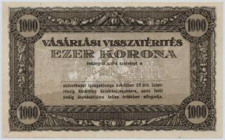 ~1920. 1000K Vásárlási visszatérítés kitöltetlen, olvashatatlan bélyegzéssel T:III