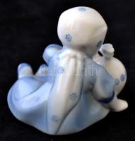 Zsolnay kékmázas porcelán kislány korsóval, kézzel festett, jelzett, hibátlan, m: 7 cm