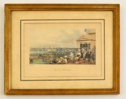 1843 Eugene Lami - J.C. Varrall: Courses á Chantilly, színezett acélmetszet, üvegezett keretben, 14×19 cm