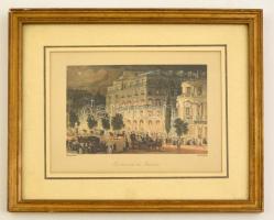 1843 Eugene Lami - J.C. Varrall: Boulevard des Italiens, színezett acélmetszet, üvegezett keretben, 14×19 cm