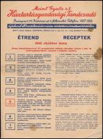 1941-1942 Meinl Gyula Rt. Háztartásgazdasági Tanácsadójának étrendjei, 2 db, 1941. október, 1942. október, receptekkel, az egyiken gyűrődésekkel, kis szakadásokkal, a másikon foltokkal.