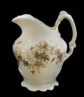 Antik virágmintás porcelán kiöntő, részben kézzel festett, jelzés nélkül, kopott, m: 14 cm