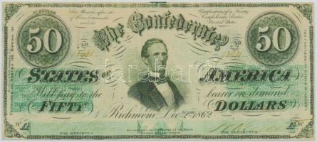 Amerikai Konföderációs Államok / Virginia / Richmond 1862. 50$ replika T:I,I- The Confederate States of Amerika / Virginia / Richmond 1862. 50 Dollars replica C:UNC,AU