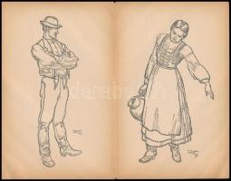 cca 1920-1930 Magyar Népviselet. Rajzolta Horváth Jenő. Orbis Pictus Hungaricus. Szerk.: Czakó Elemé...