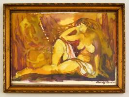 Almásy jelzéssel: Ülő női félakt. Akvarell-ceruza, papír, üvegezett keretben, 22×30 cm