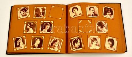 cca 1920-1940 Török, korabeli színészeket ábrázoló cigarettakártyák, hozzátartozó albumban