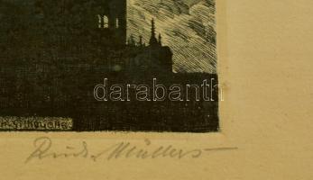 Olvashatatlan jelzéssel: Bécs, Votivskirche. Rézkarc, papír, Jelzett, 14x8 cm üvegezett keretben. / ...