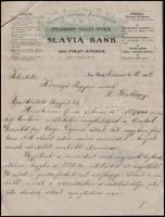 1909 New Yorki bankból magyar nyelven írt levél magyarországi jegyző részére, egy kivándorolt adásvételi szerződésével kapcsolatban.