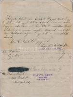 1909 New Yorki bankból magyar nyelven írt levél magyarországi jegyző részére, egy kivándorolt adásvé...