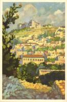 10 db bibliai témájú, Szentföldet ábrázoló művészlap, kiadja a Szentföld biztosi hivatala / 17 Bibli...