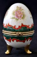 Virágmintás porcelán tojás, hibátlan, jelzett, m: 9,5 cm